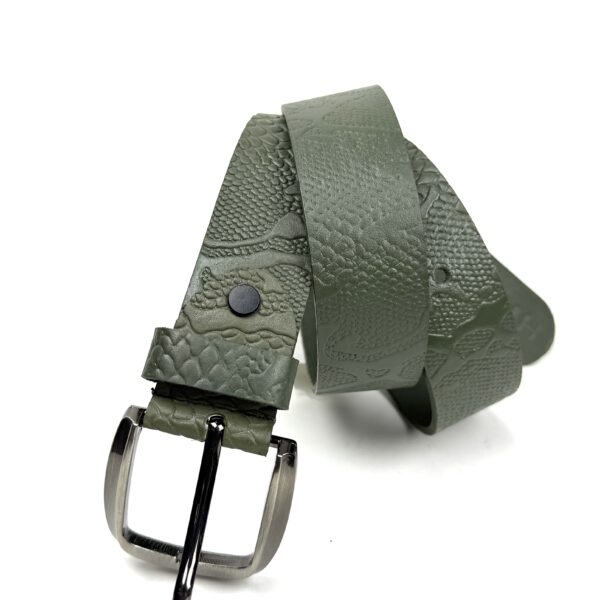 Embossed Olive Green Pure Leather Belt